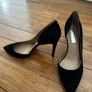 INC Black Suede Heels with Open Siding